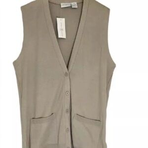 First Issue Tan Sleeveless Vest Button-Up Cardigan